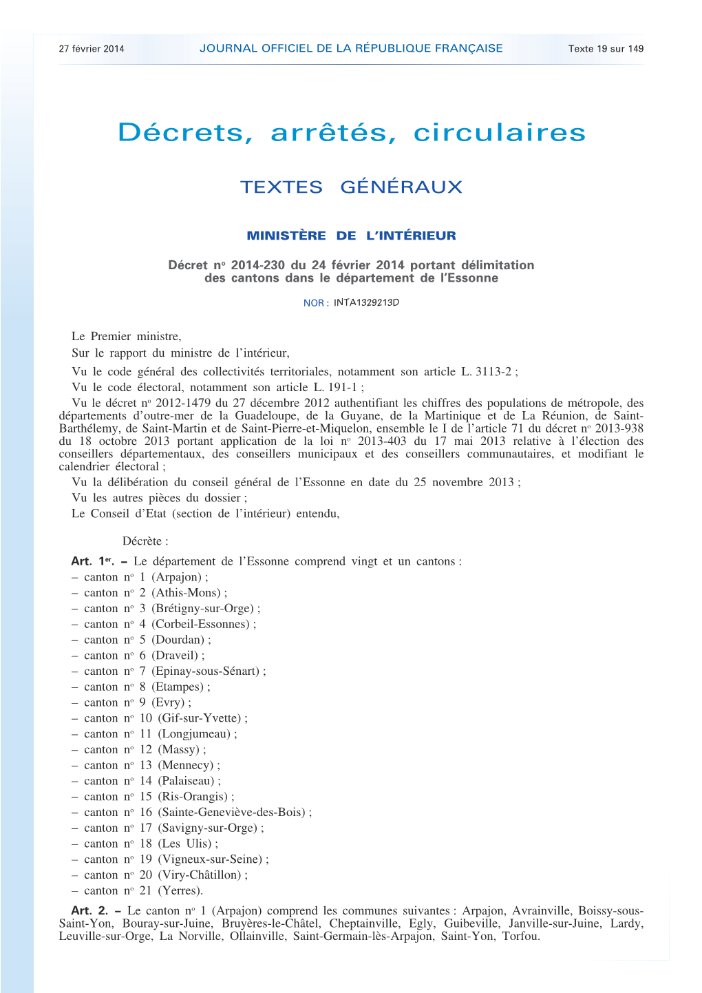 JOURNAL OFFICIEL DE LA RÉPUBLIQUE FRANÇAISE Texte 19 Sur 149