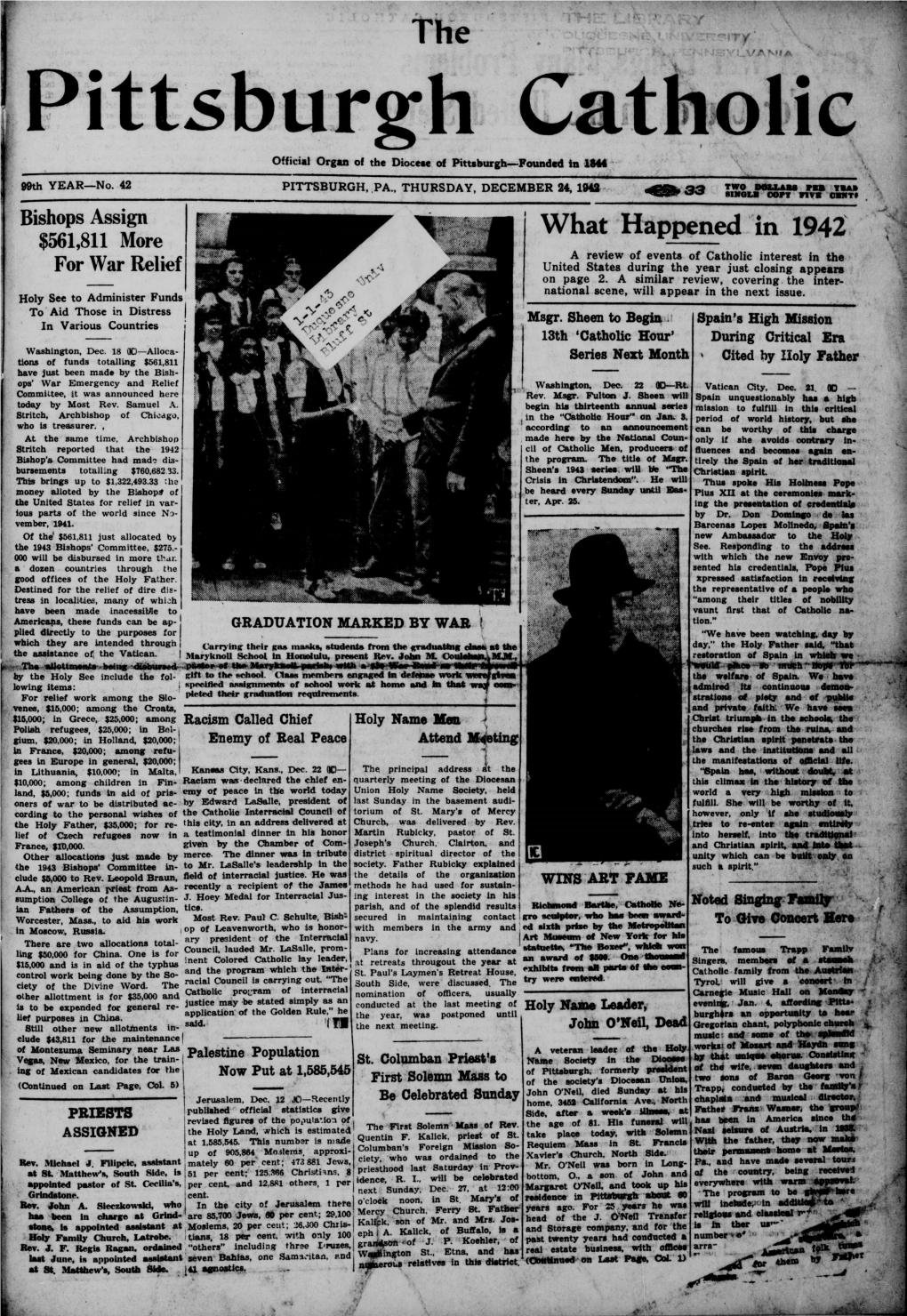 What Happened in 1942 $561,811 More a Review of Events of Catholic Interest in the for War Relief United States During the Year Just Closing Appears on Page 2