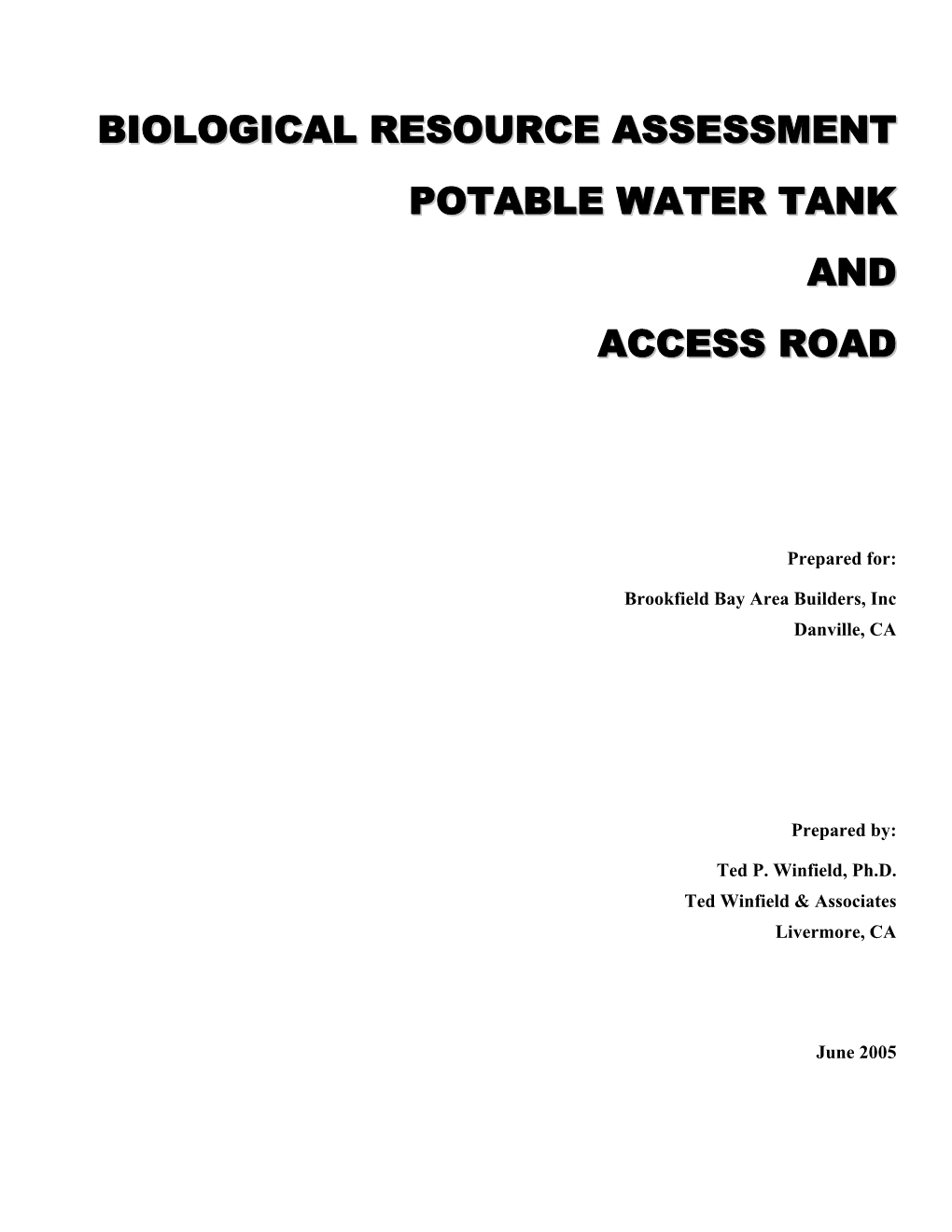 Biological Resource Assessment Potable Water