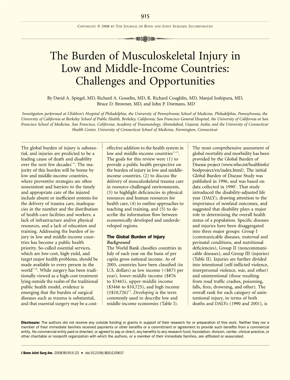The Burden of Musculoskeletal Injury in Low and Middle-Income Countries: Challenges and Opportunities