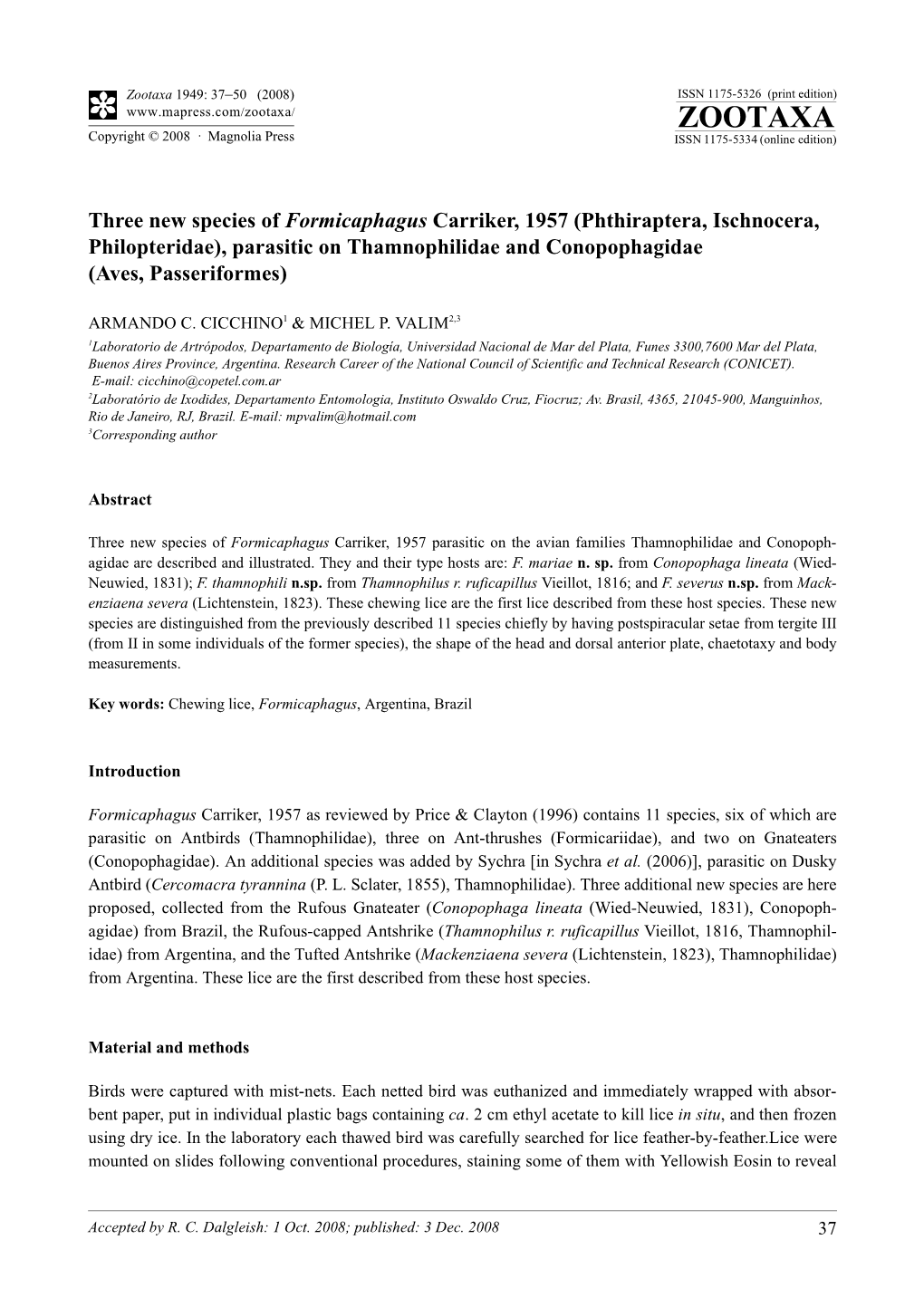 Phthiraptera, Ischnocera, Philopteridae), Parasitic on Thamnophilidae and Conopophagidae (Aves, Passeriformes)