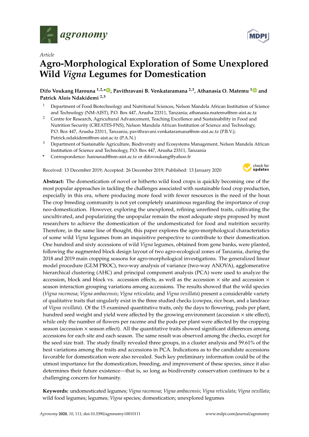 Agro-Morphological Exploration of Some Unexplored Wild Vigna Legumes for Domestication