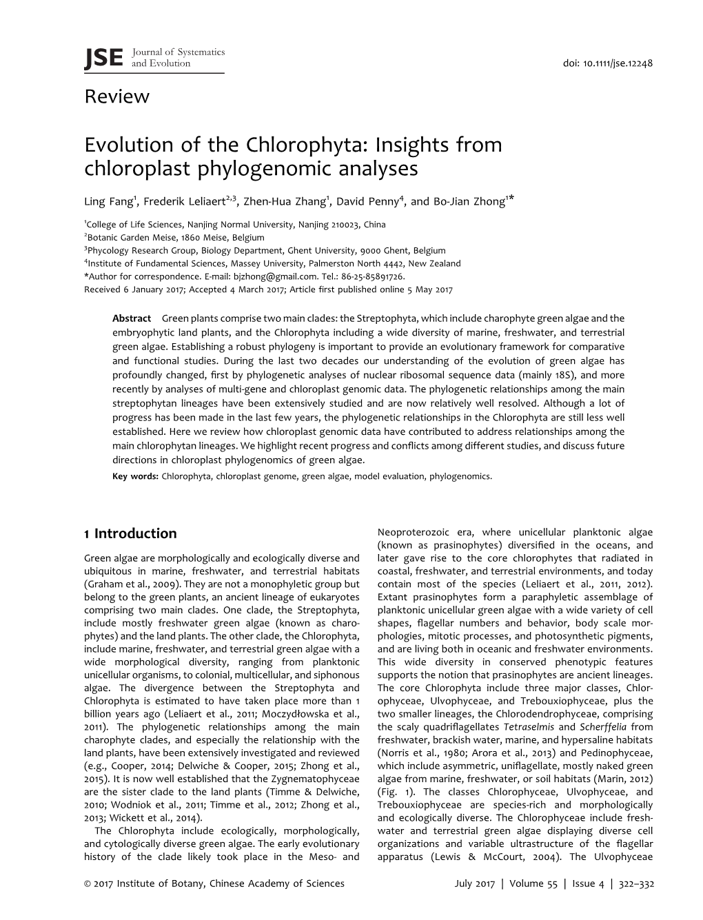 Evolution of the Chlorophyta: Insights from Chloroplast Phylogenomic Analyses