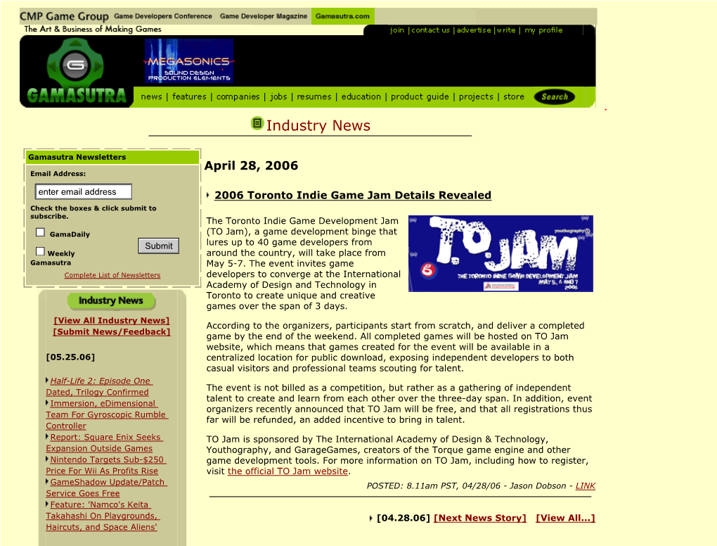 Gamasutra Newsletters April 28, 2006 Email Address