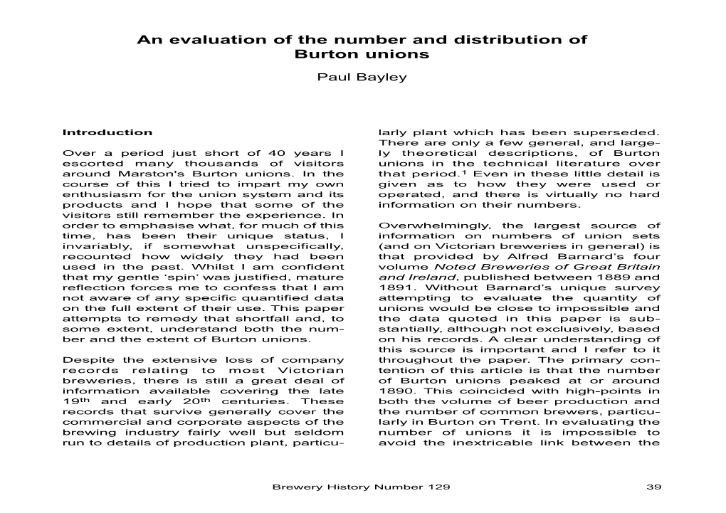 An Evaluation of the Number and Distribution of Burton Unions