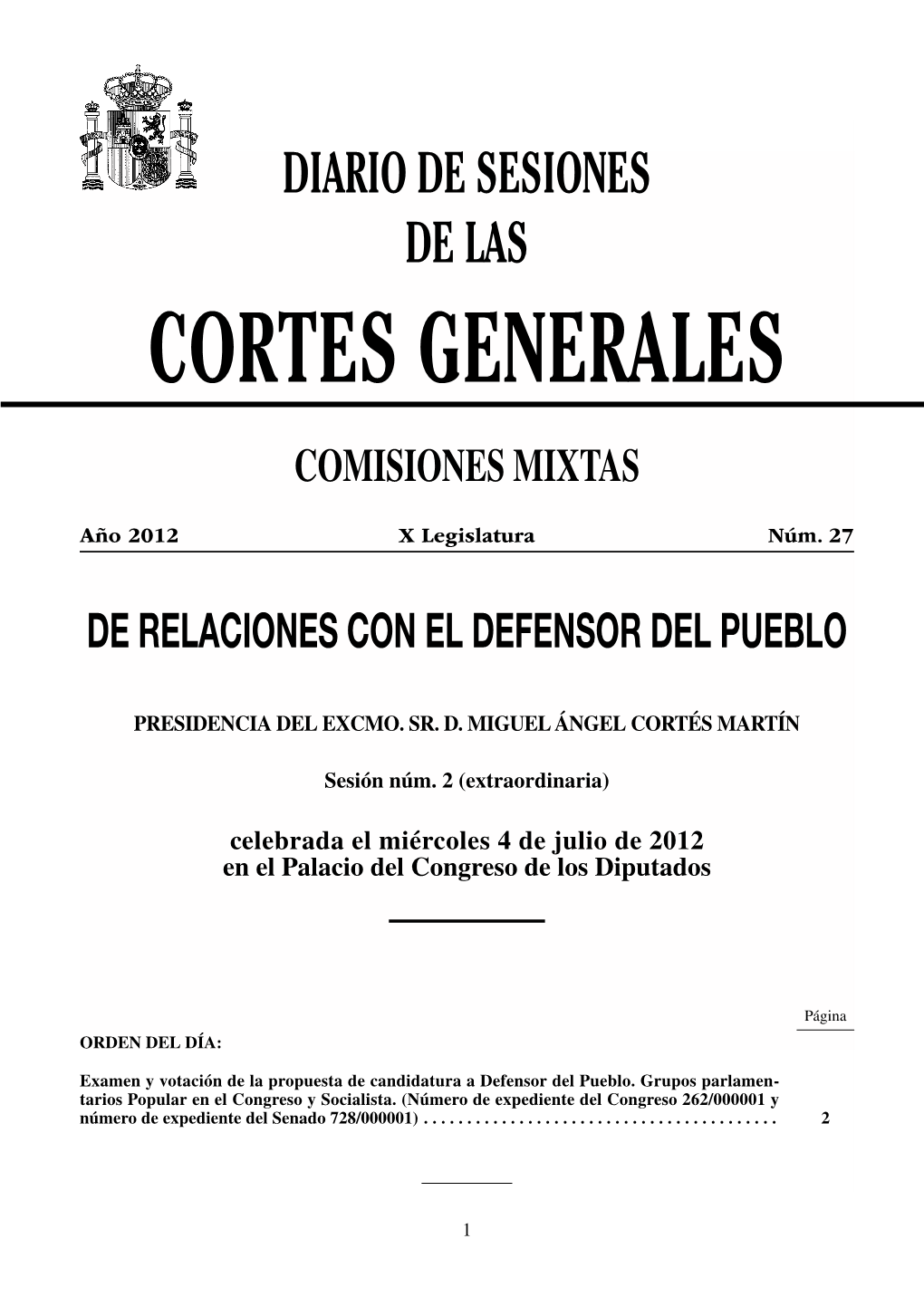 Cortes Generales Comisiones Mixtas