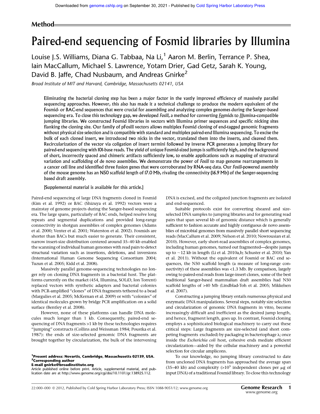 Paired-End Sequencing of Fosmid Libraries by Illumina