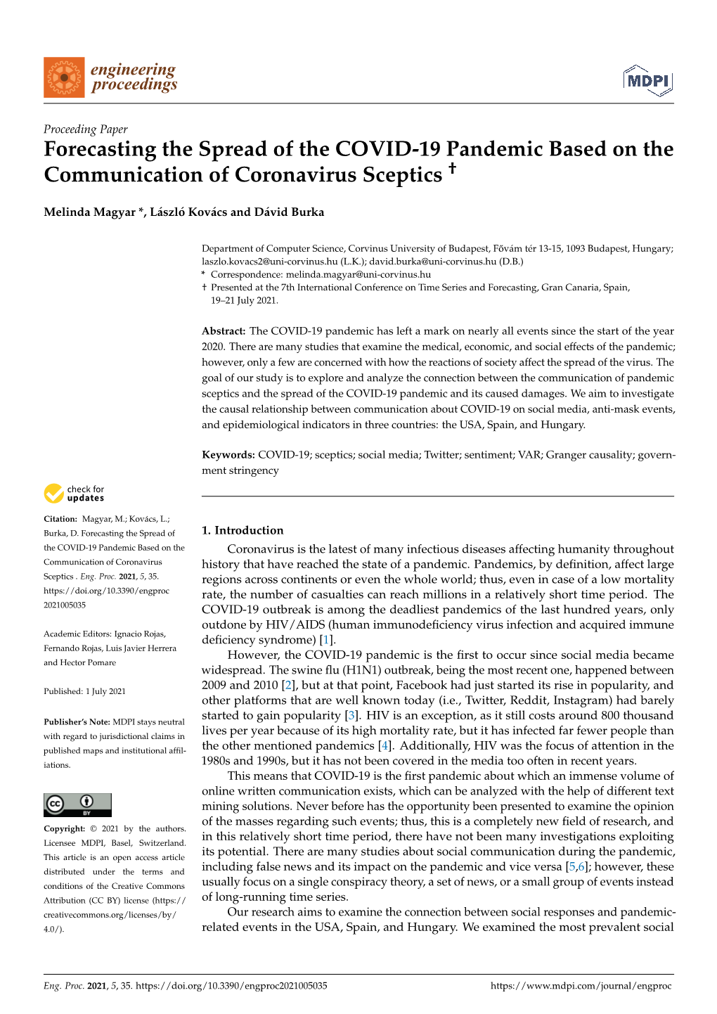 Forecasting the Spread of the COVID-19 Pandemic Based on the Communication of Coronavirus Sceptics †