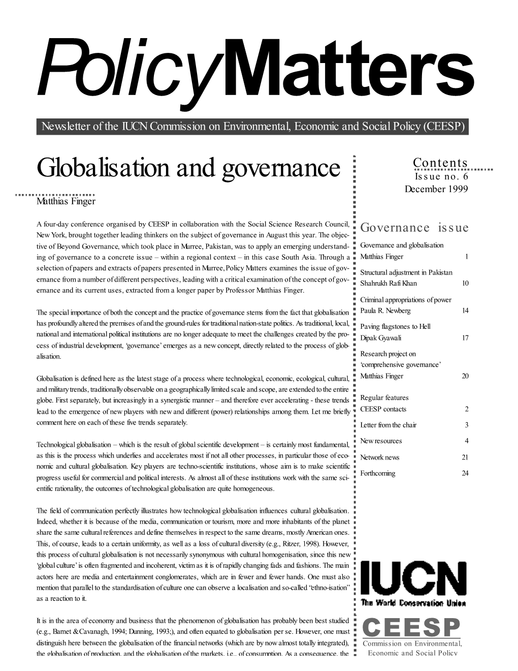 Globalisation and Governance Issue No