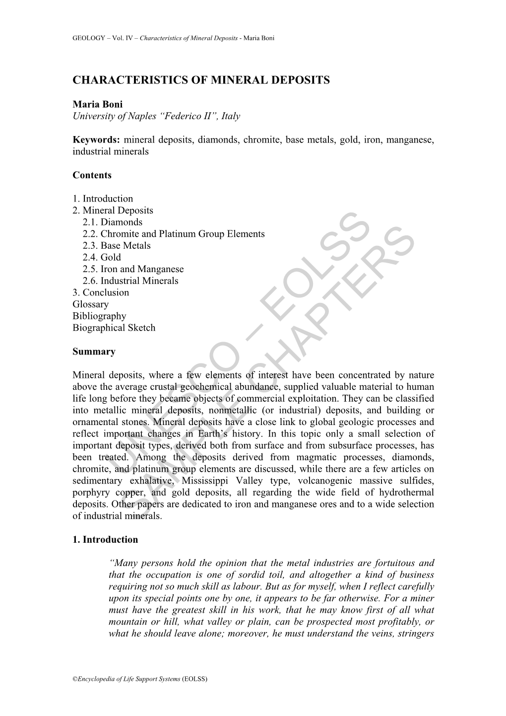 Characteristics of Mineral Deposits - Maria Boni