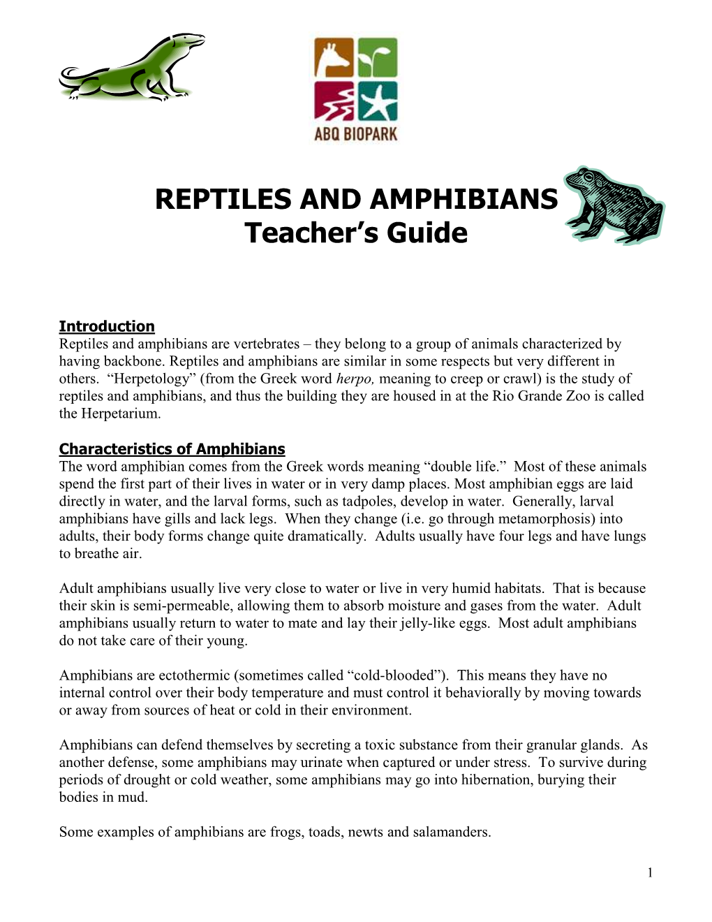 REPTILES and AMPHIBIANS Teacher's Guide