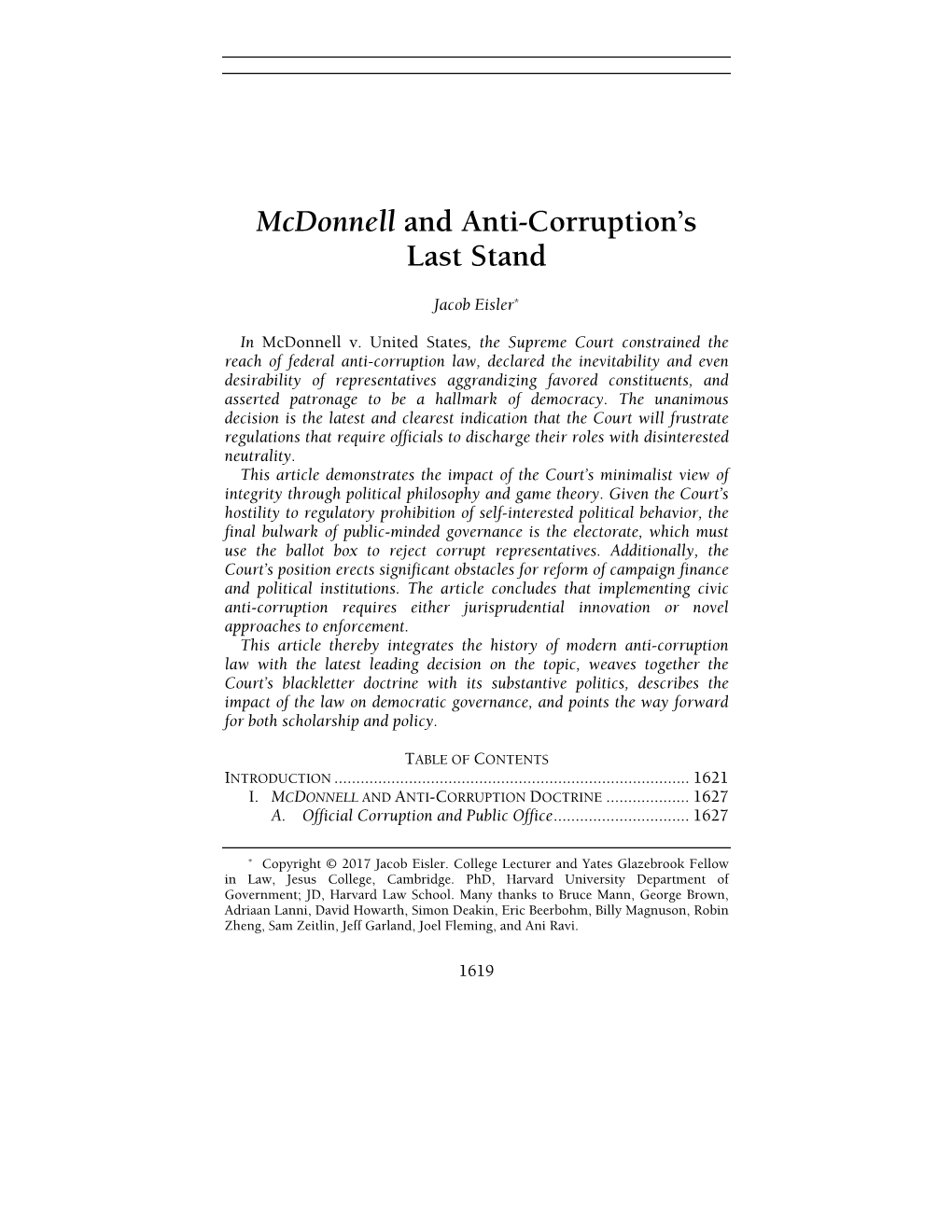 Mcdonnell and Anti-Corruption's Last Stand