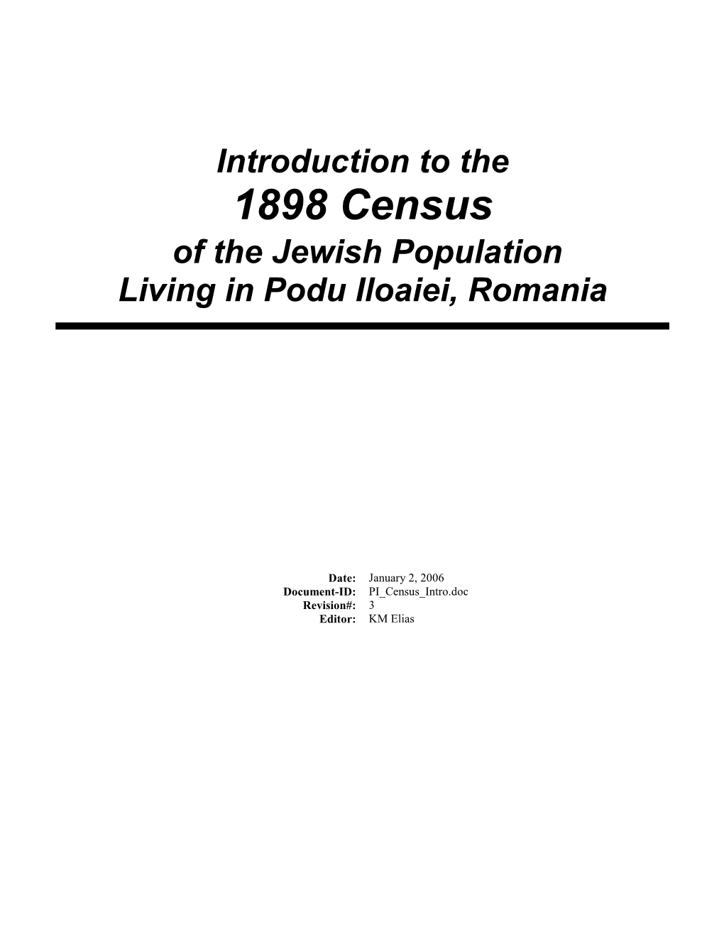 1898 Census of the Jewish Population Living in Podu Iloaiei, Romania