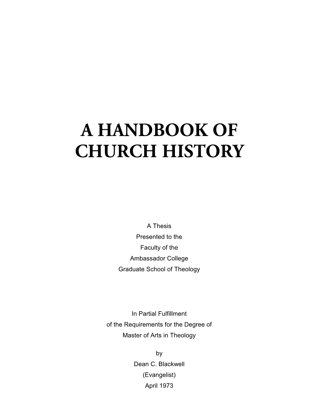 A Handbook of Church History