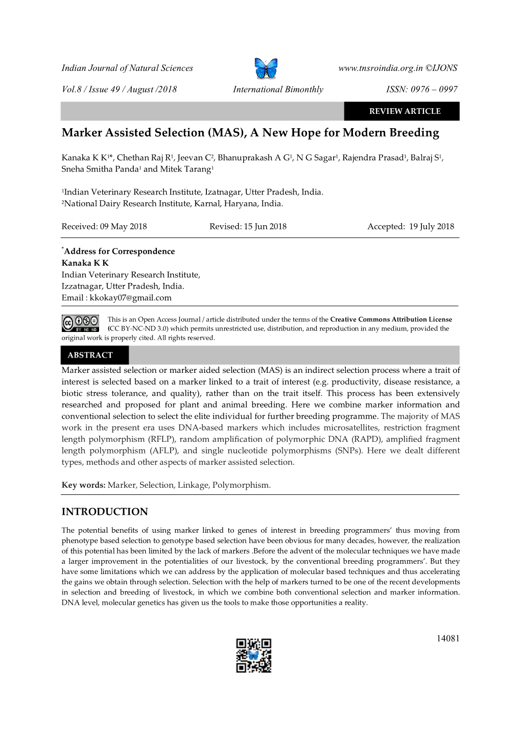 Marker Assisted Selection (MAS), a New Hope for Modern Breeding