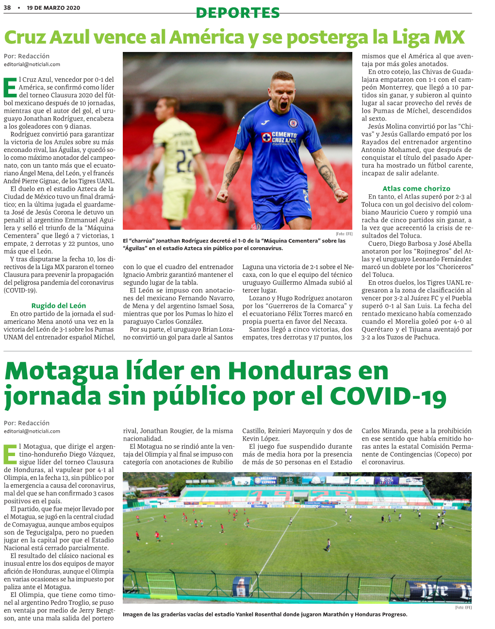 Motagua Líder En Honduras En Jornada Sin Público Por El COVID-19