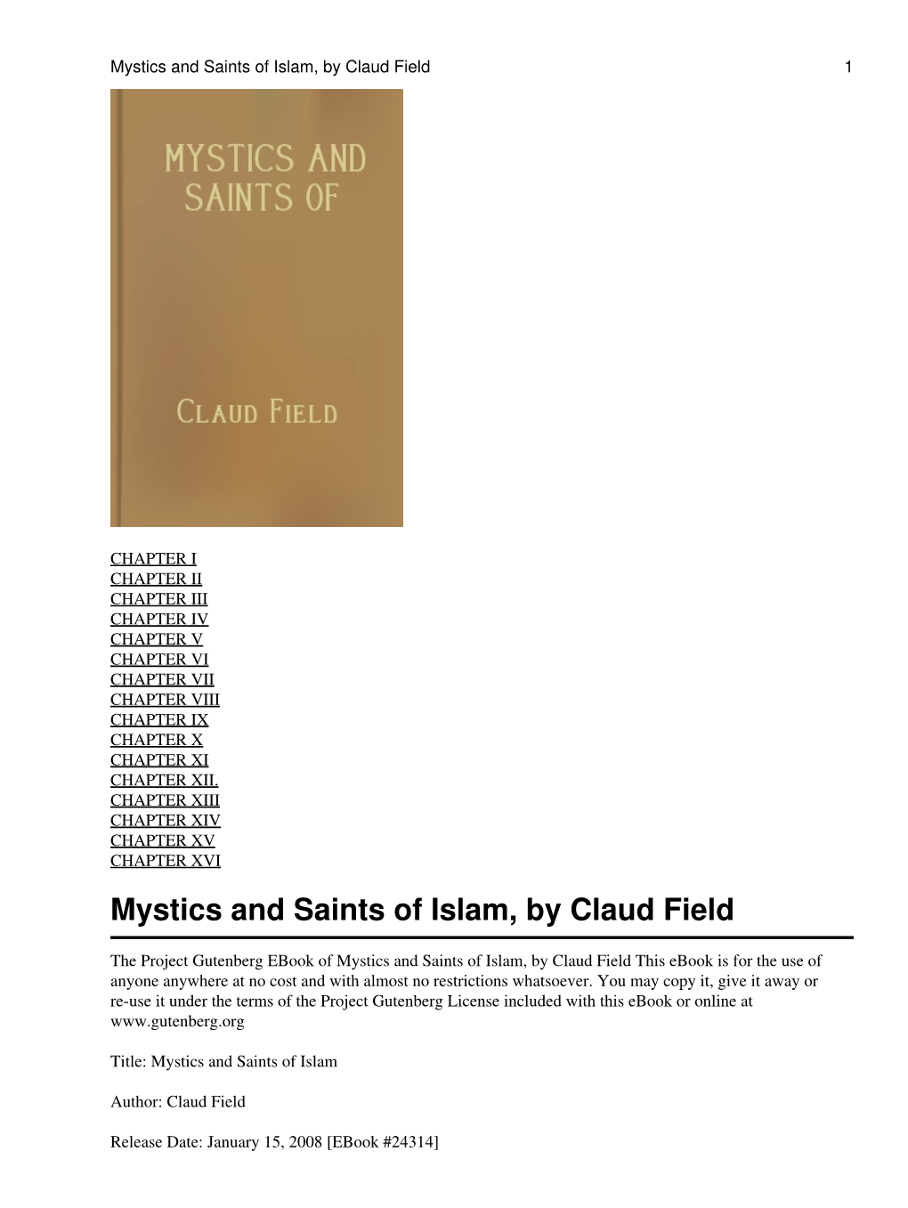 Mystics and Saints of Islam, by Claud Field 1