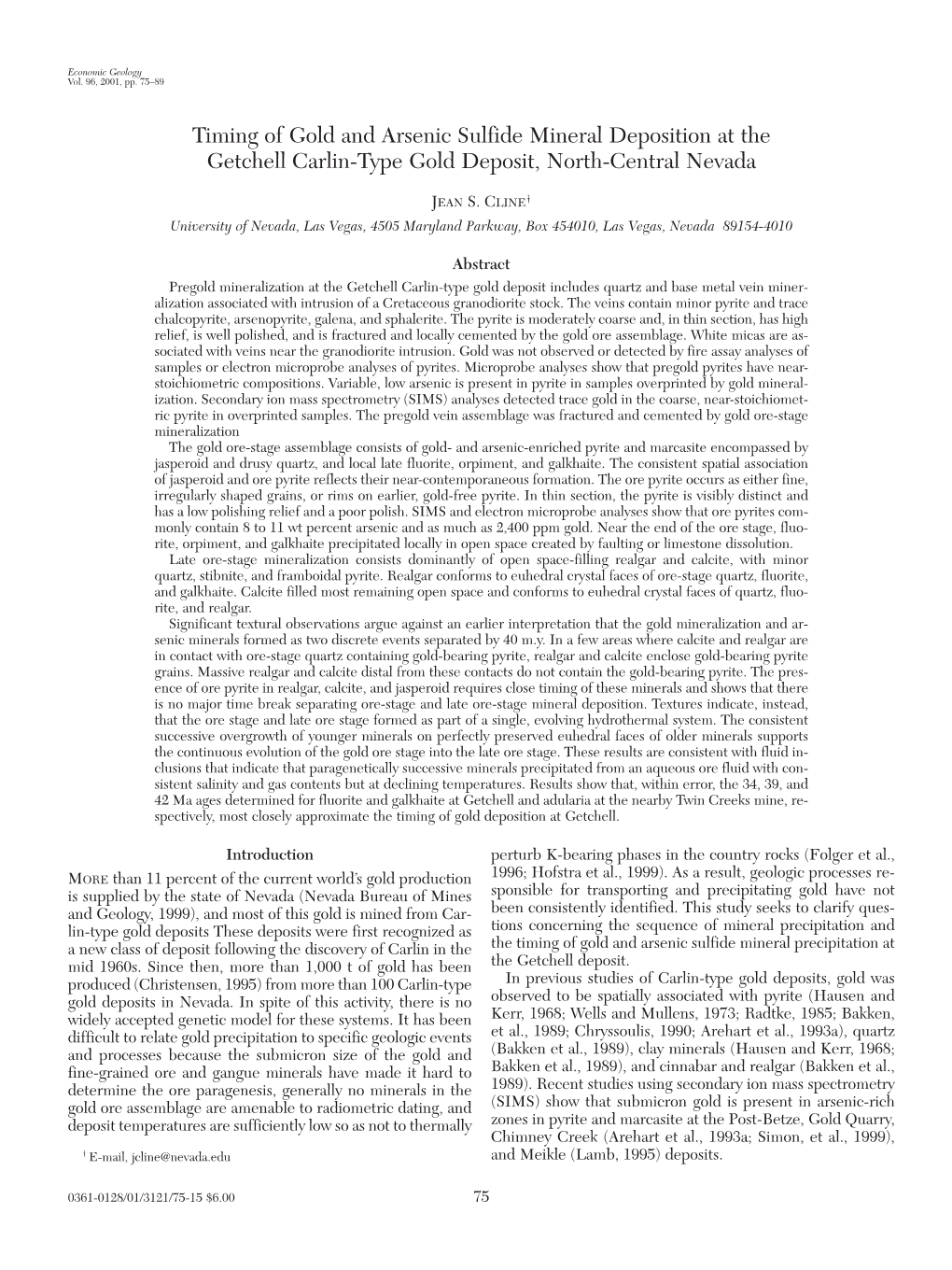 Timing of Gold and Arsenic Sulfide Mineral Deposition at the Getchell Carlin-Type Gold Deposit, North-Central Nevada