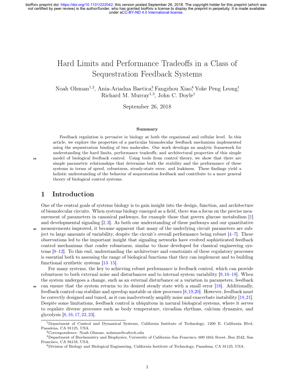 Hard Limits and Performance Tradeoffs in a Class Of