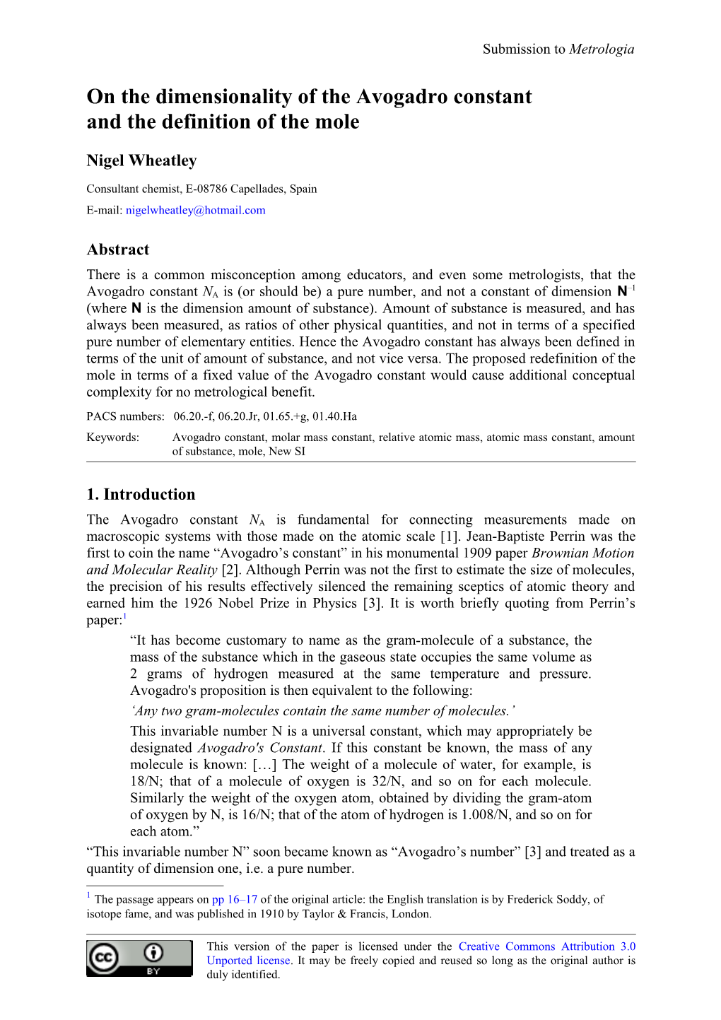 On the Dimensionality of the Avogadro Constant and the Definition of the Mole