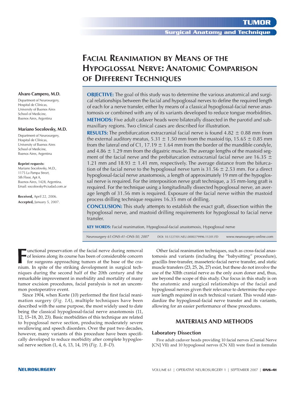 Facial Reanimation by Means of the Hypoglossal Nerve: Anatomic Comparison of Different Techniques