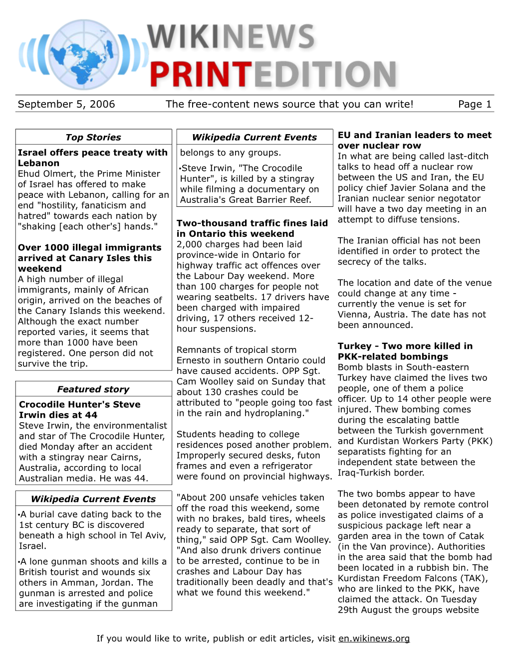 September 5, 2006 the Free-Content News Source That You Can Write! Page 1