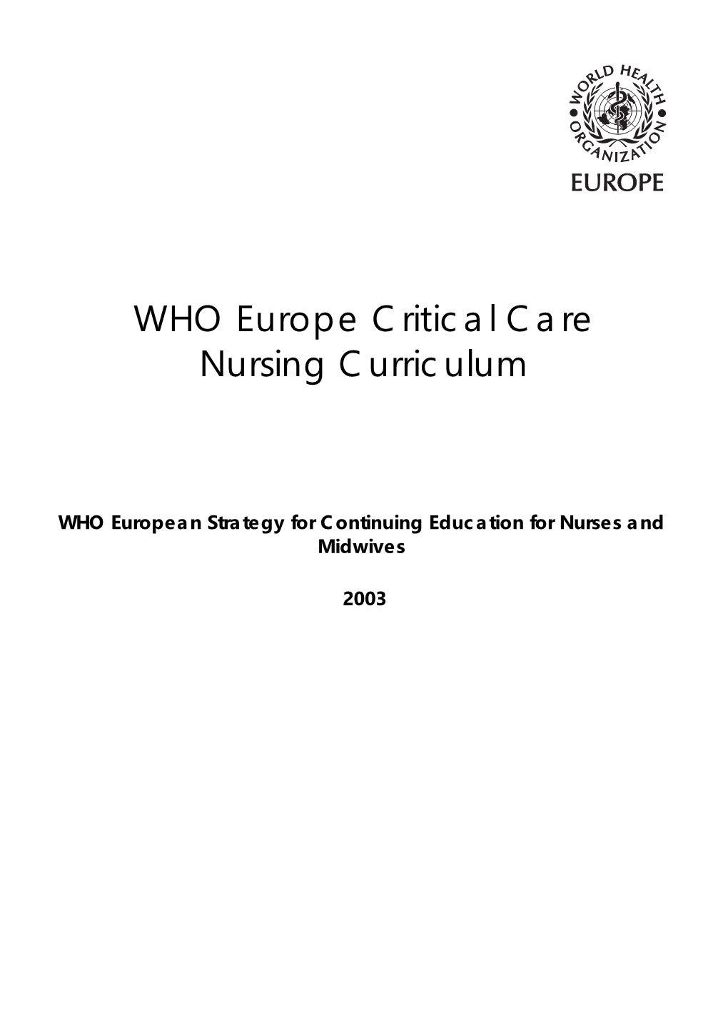 WHO Europe Critical Care Nursing Curriculum