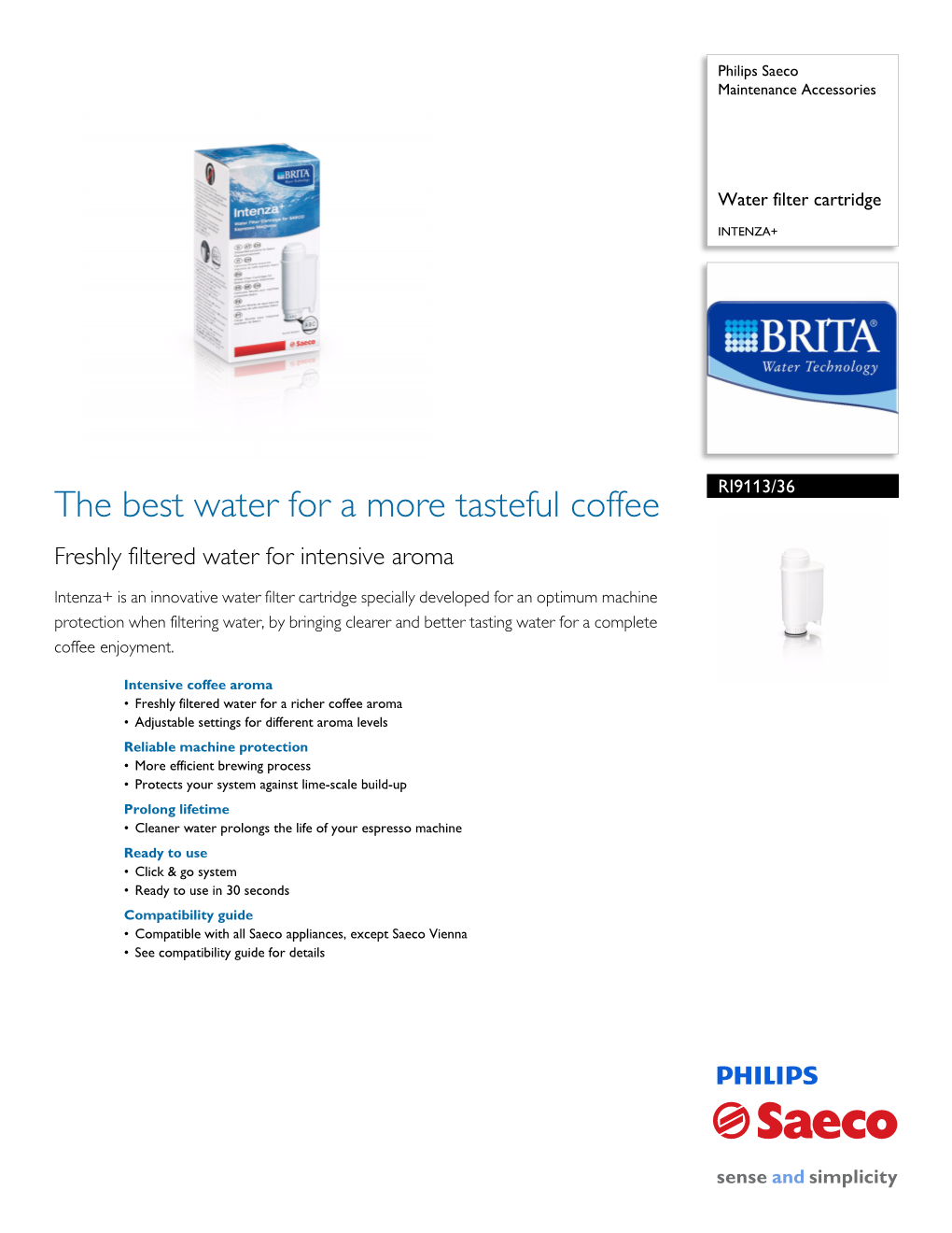 Saeco Intenza+ Water Filter Brochure