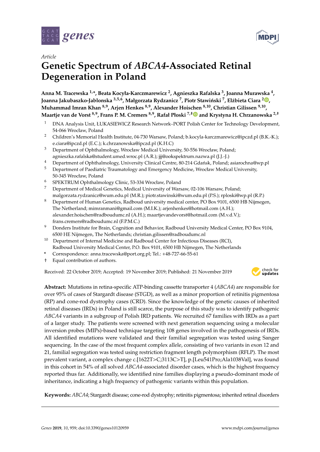 Genetic Spectrum of ABCA4-Associated Retinal Degeneration in Poland
