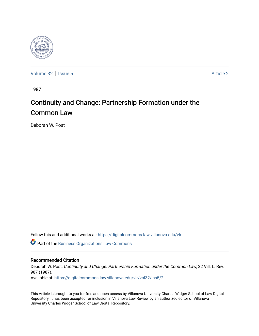 Partnership Formation Under the Common Law