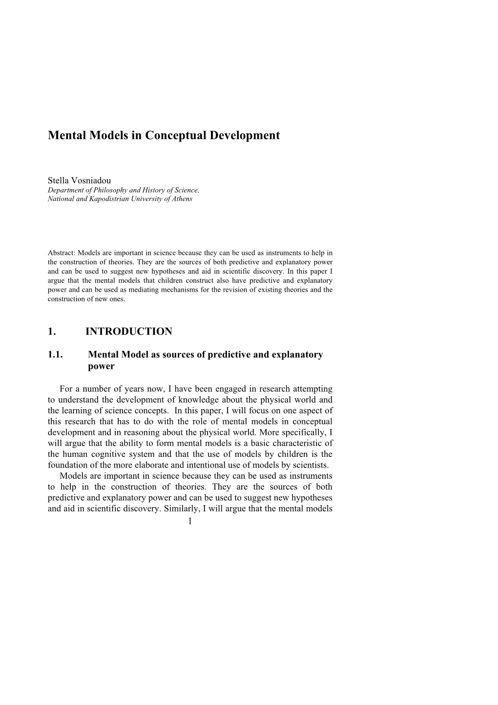 Mental Models in Conceptual Development