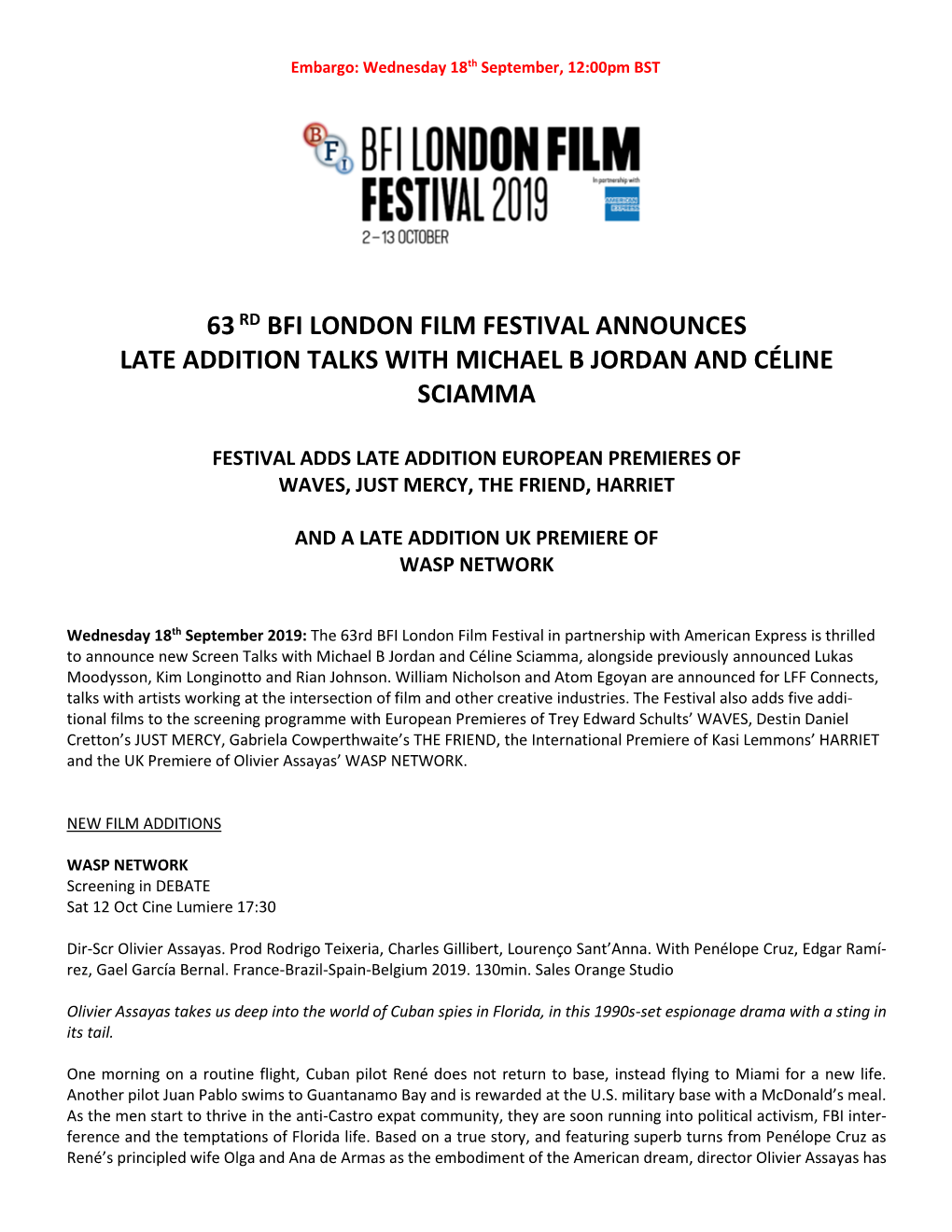 63Rd Bfi London Film Festival Announces Late Addition