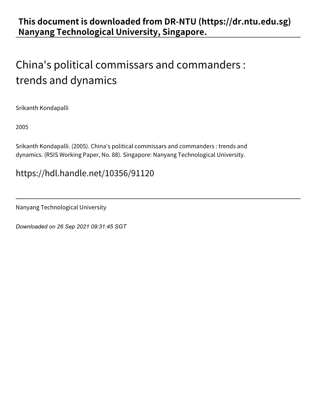 China's Political Commissars and Commanders : Trends and Dynamics