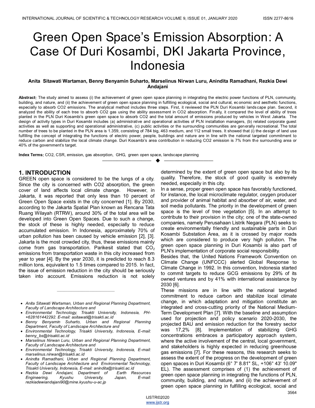 Green Open Space‟S Emission Absorption: a Case of Duri Kosambi, DKI Jakarta Province, Indonesia