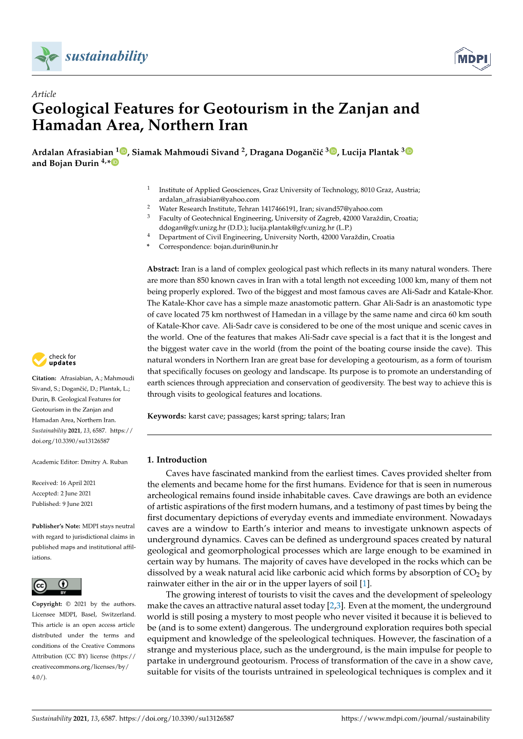 Geological Features for Geotourism in the Zanjan and Hamadan Area, Northern Iran