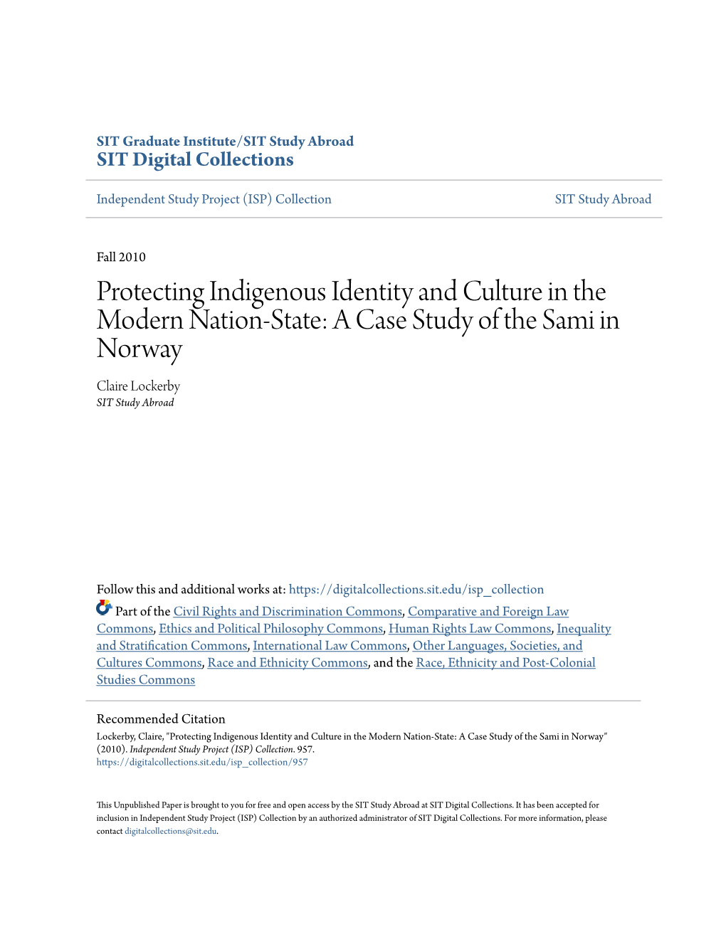 A Case Study of the Sami in Norway Claire Lockerby SIT Study Abroad