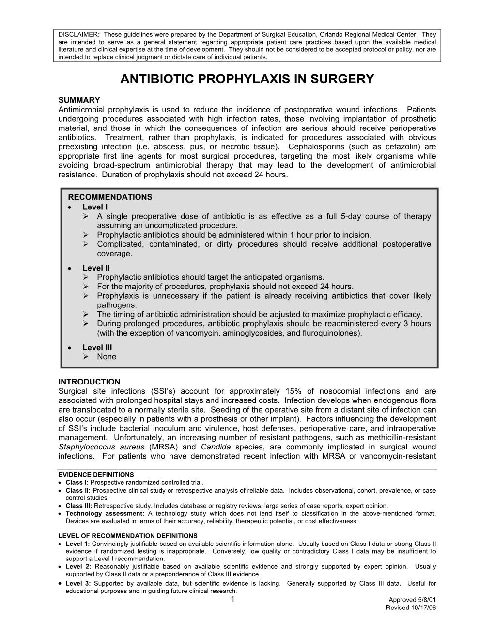 Antibiotic Prophylaxis in Surgery