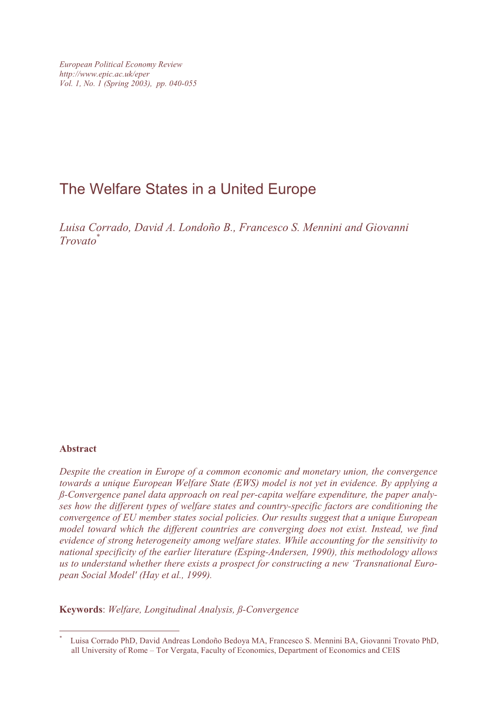 The Welfare States in a United Europe