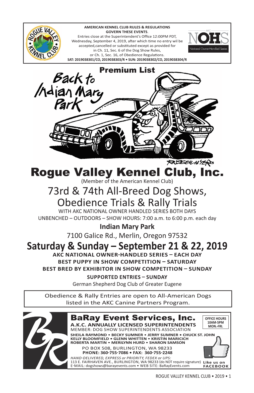 Rogue Valley Kennel Club, Inc. 73Rd & 74Th All-Breed Dog Shows