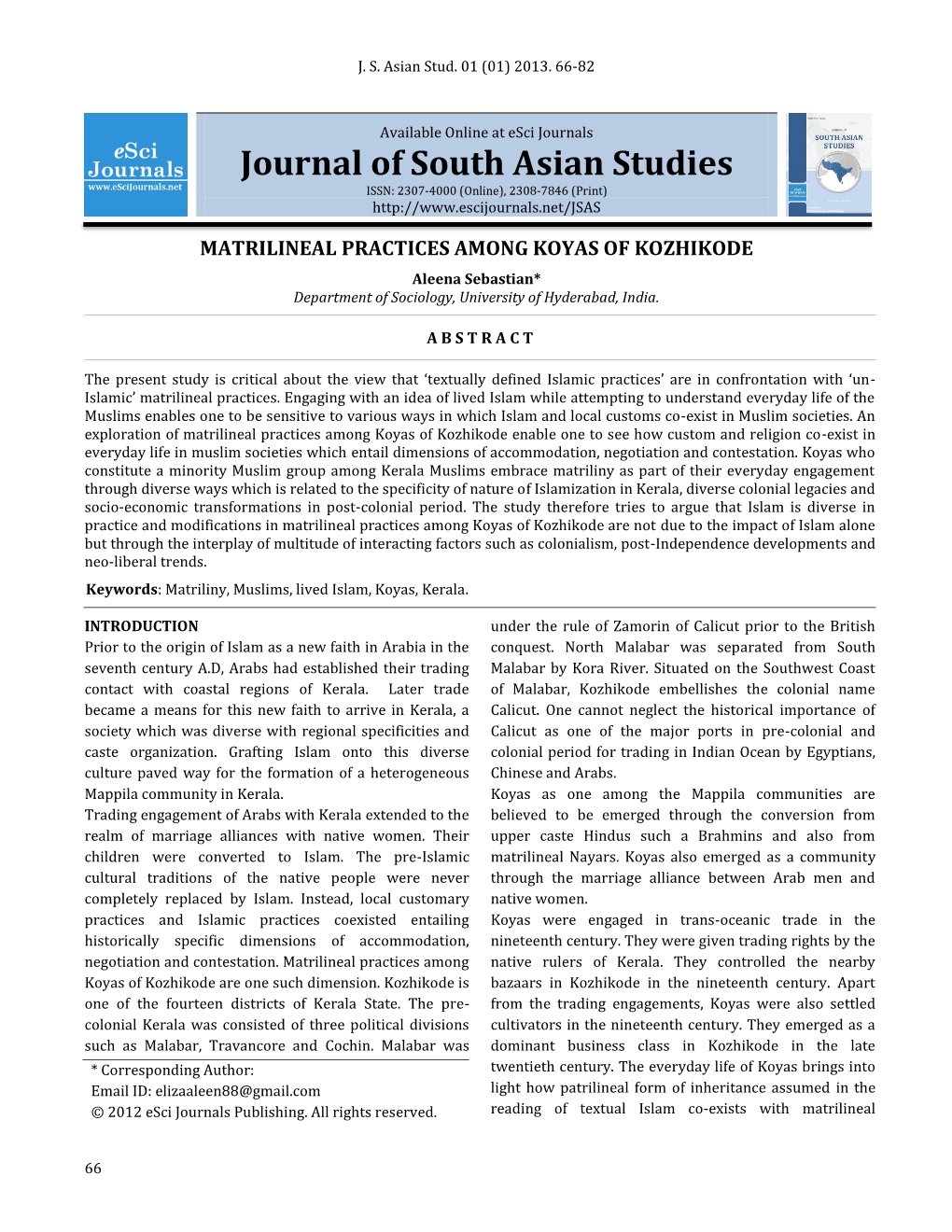 Journal of South Asian Studies