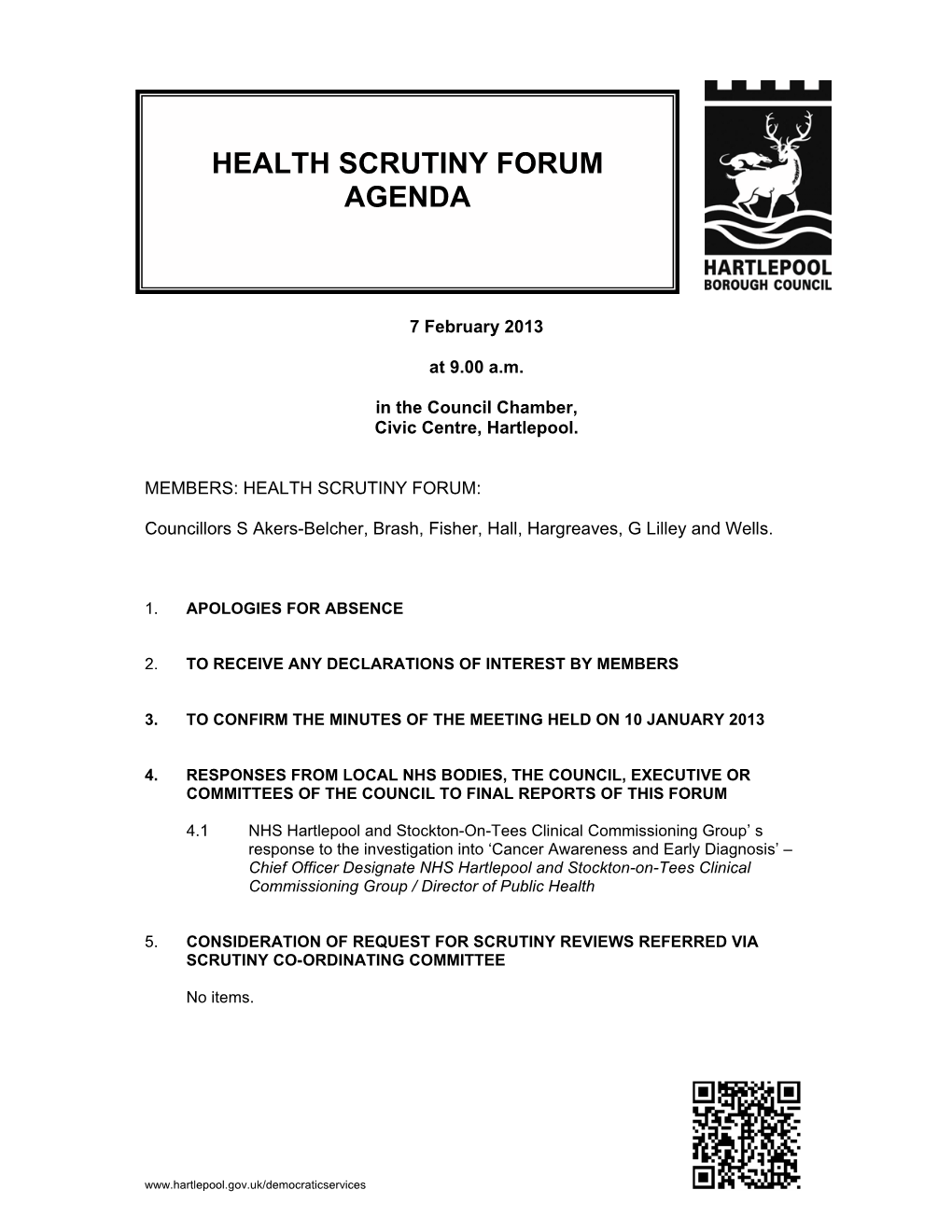 Health Scrutiny Forum Agenda