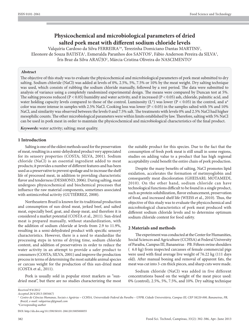 Physicochemical and Microbiological Parameters Of