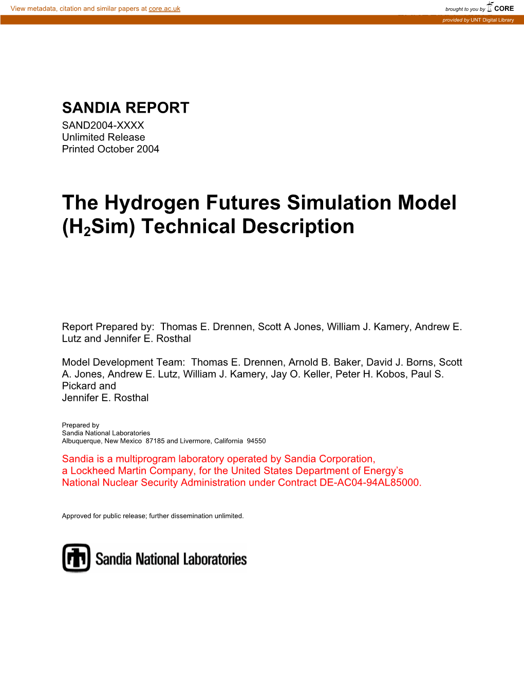 The Hydrogen Futures Simulation Model (H2sim) Technical Description
