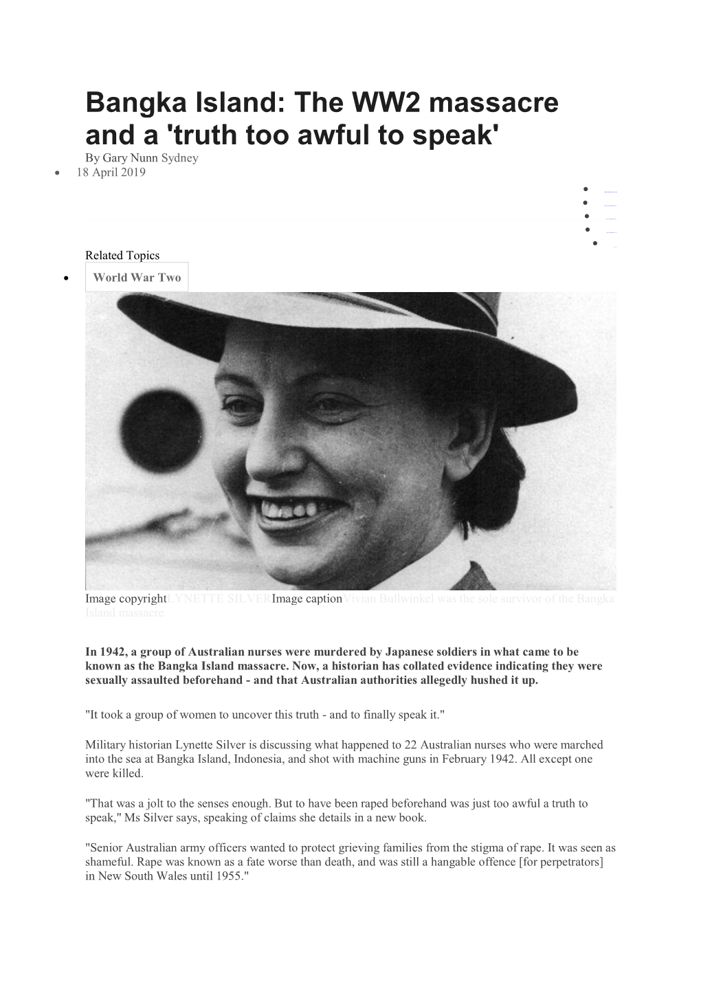 Bangka Island: the WW2 Massacre and a 'Truth Too Awful to Speak' by Gary Nunn Sydney • 18 April 2019