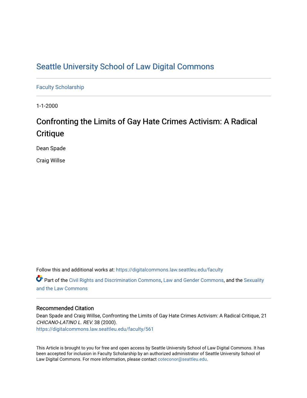 Confronting the Limits of Gay Hate Crimes Activism: a Radical Critique