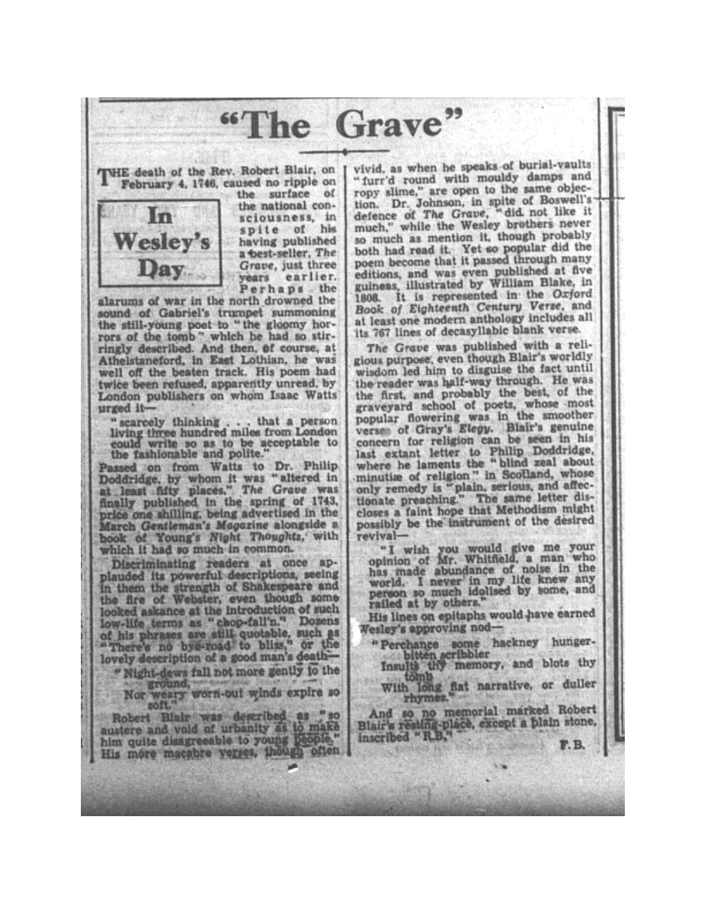 “The Grave.” Methodist Recorder (February 7, 1946): 1