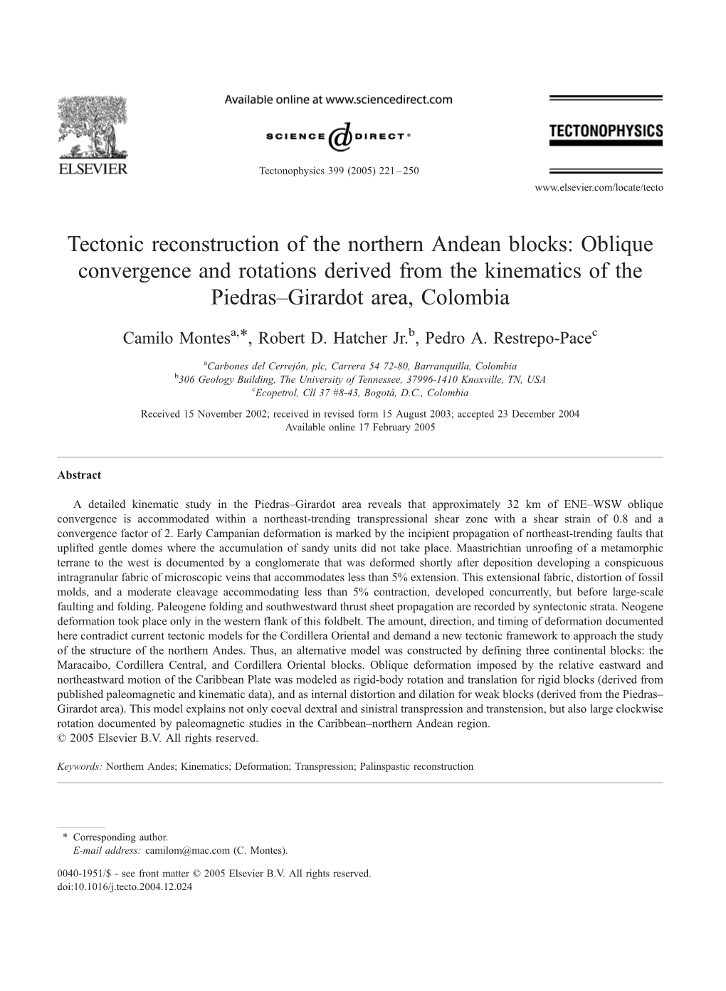 Tectonic Reconstruction of the Northern Andean Blocks: Oblique Convergence and Rotations Derived from the Kinematics of the Piedras–Girardot Area, Colombia