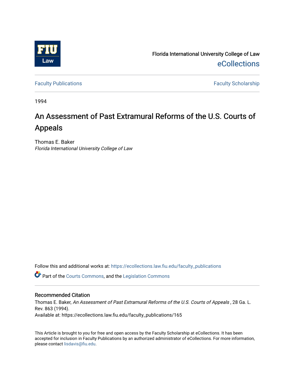 An Assessment of Past Extramural Reforms of the U.S. Courts of Appeals