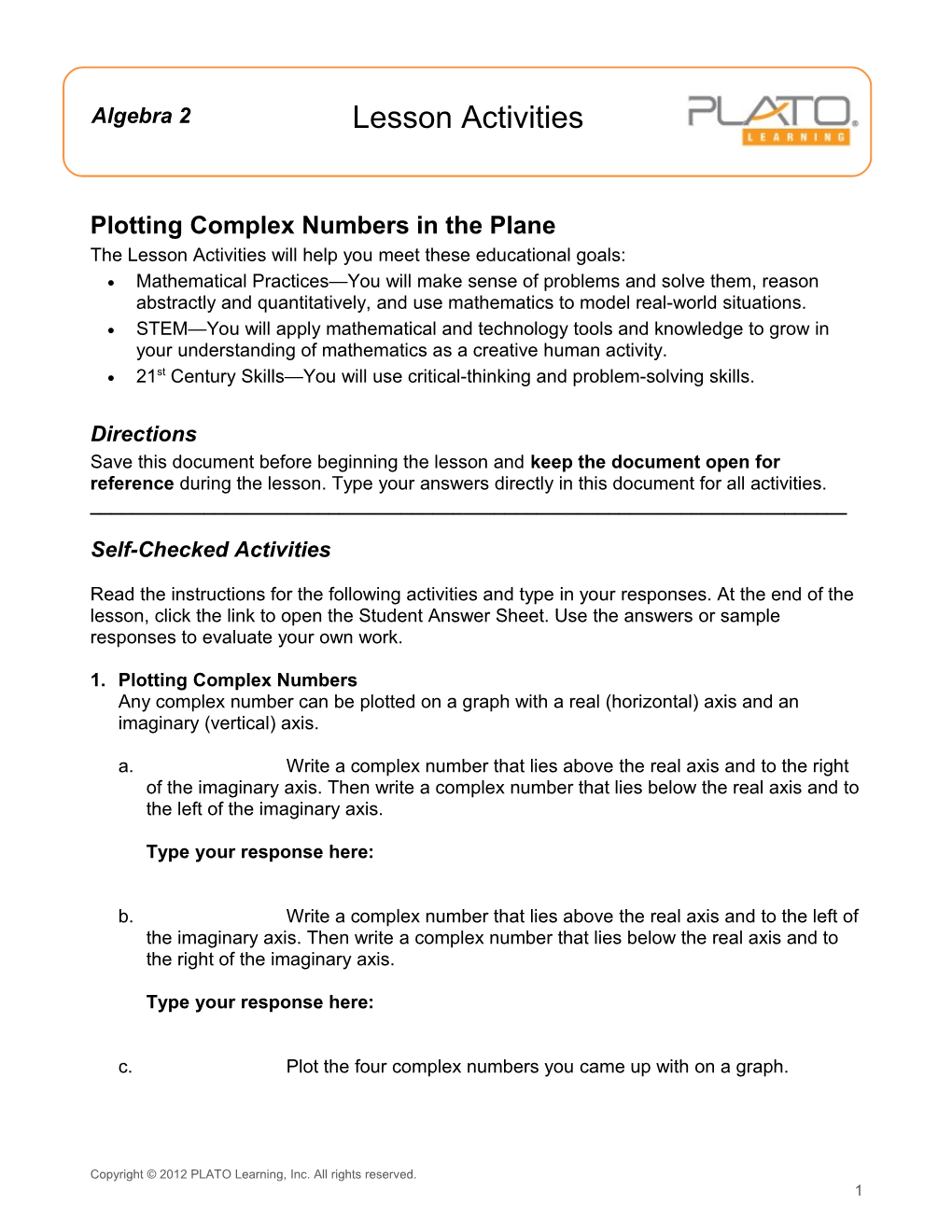 Plotting Complex Numbers in the Plane