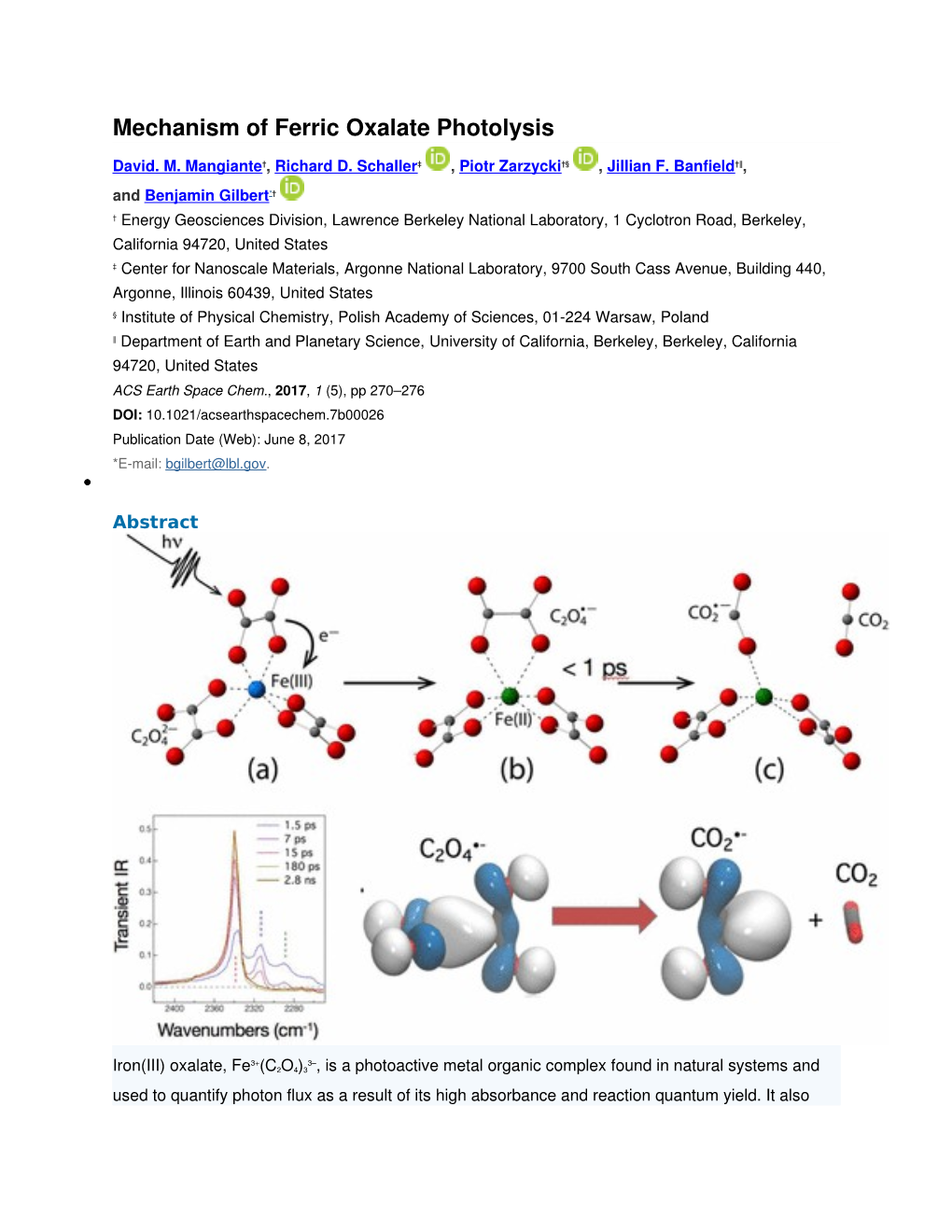 Mechanism of Ferric Oxalate Photolysis